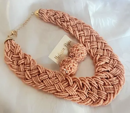 Colar de Miçangas Salmão/brincos