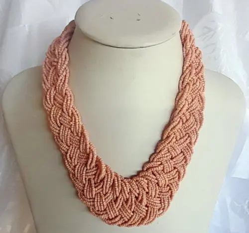 Colar de Miçangas Salmão/brincos