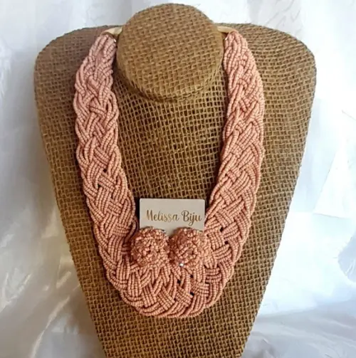 Colar de Miçangas Salmão/brincos