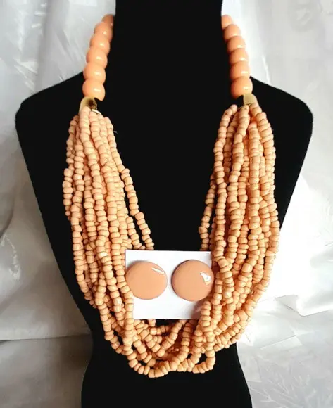 Colar de Miçangas Salmão/brincos