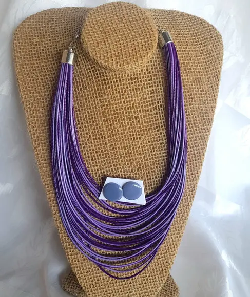 Colar Fios Encerados Roxo/brincos