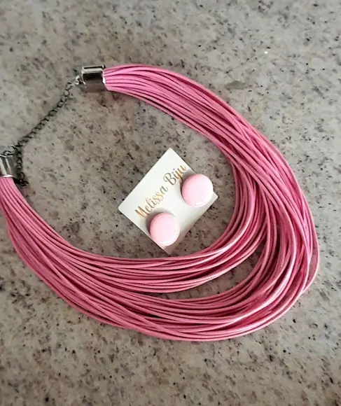 Colar Fios Encerados Rosa