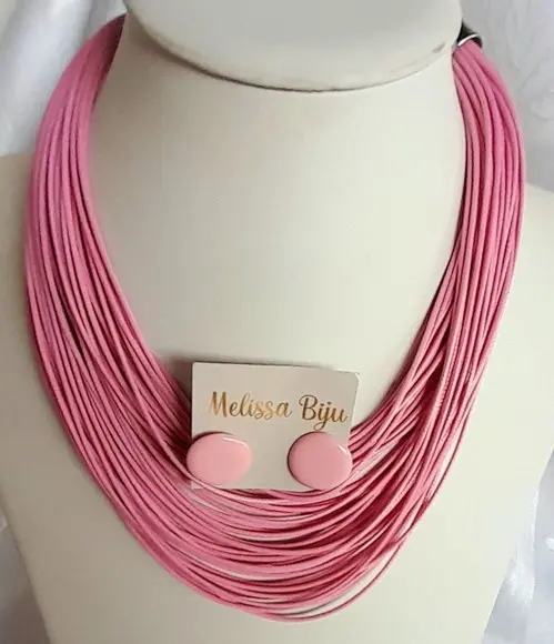 Colar Fios Encerados Rosa