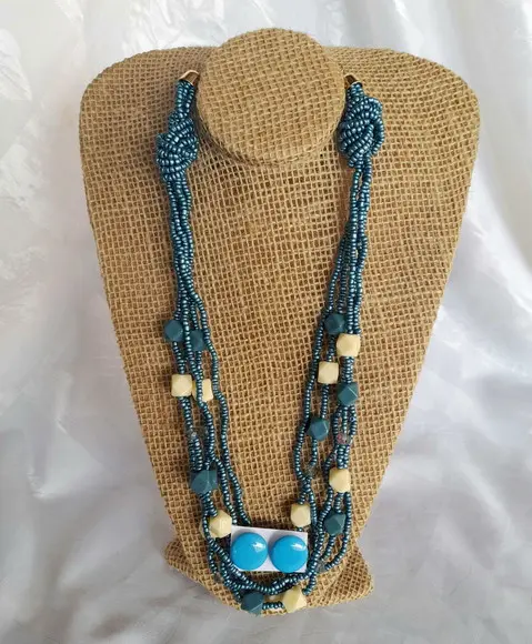 Colar Miçangas Azul Turquesa c/ Brincos
