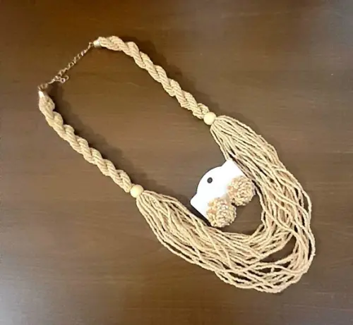 Colar Miçangas Bege-brincos