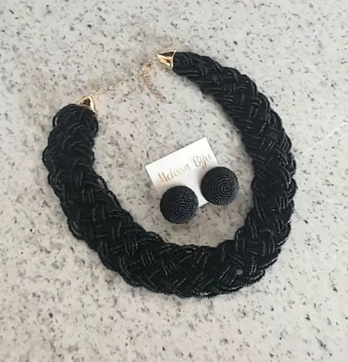 Colar Miçangas Black/brincos