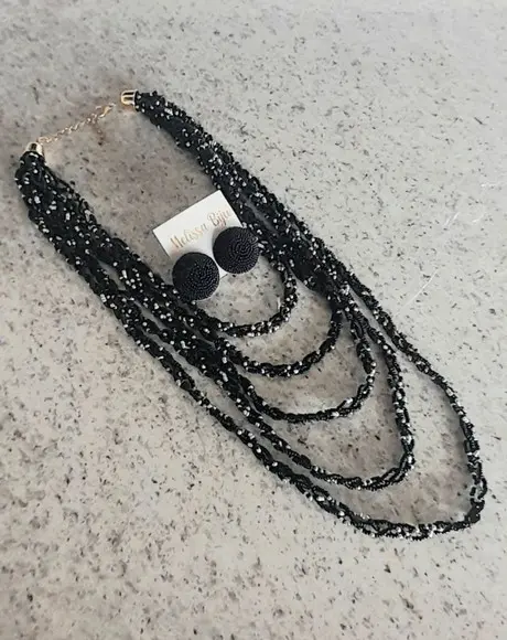 Colar Miçangas Black/cinzas