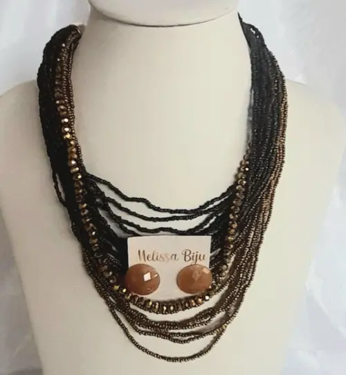 Colar Miçangas Cobre-brincos-cristais