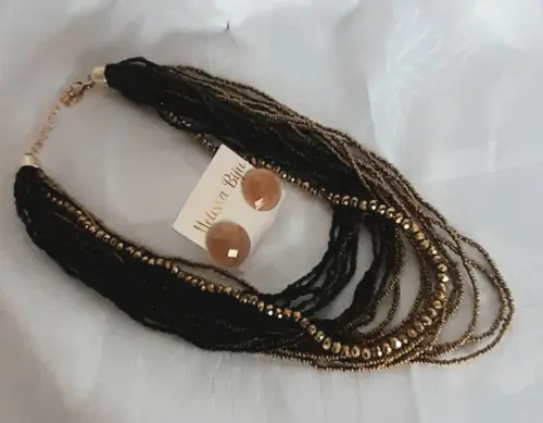 Colar Miçangas Cobre-brincos-cristais
