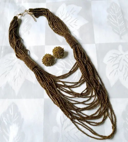 Colar Miçangas Cobre/brincos