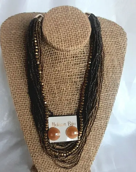 Colar Miçangas Cobre-brincos-cristais
