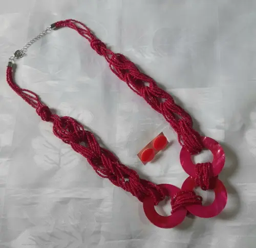 Colar Miçangas Pink- Brincos