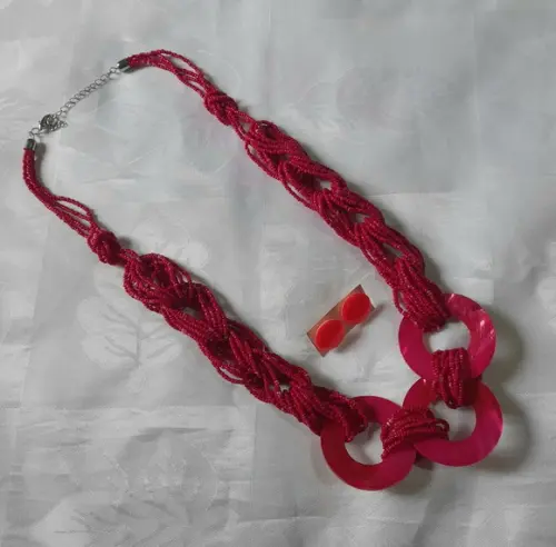 Colar Miçangas Pink- Brincos