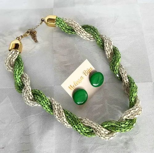 Colar Torsade Verde E Branco