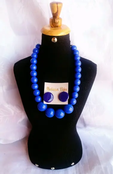 Maxi Colar de Bolas Azul/brincos