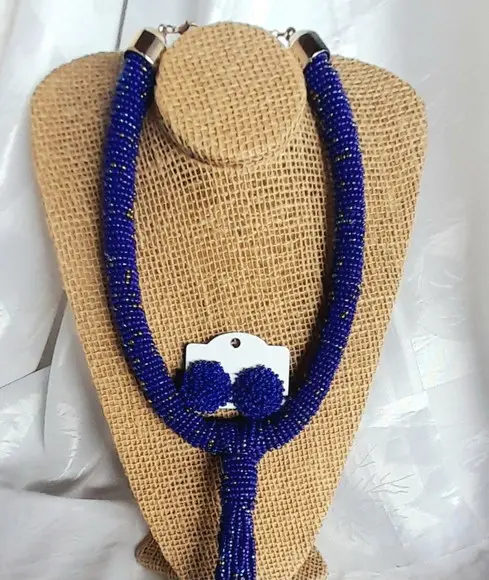 Maxi Colar Miçangas Azul c/ Brincos