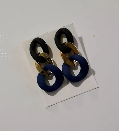 Brinco Elos Azul Marinho/preto/dourado