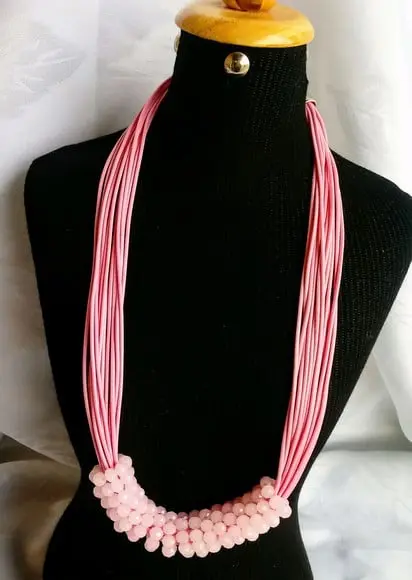 Colar Cristais Rosa/brincos