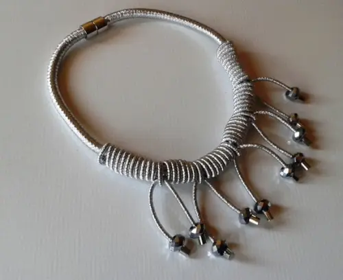 Colar de Corda Prata /cristal