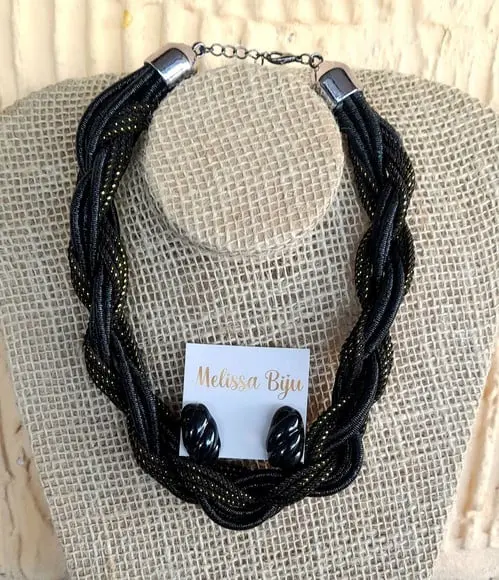 Colar de Cordas Trançado Black/dourado