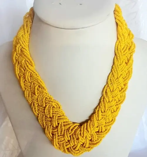 Colar de Miçangas Amarelo/brincos