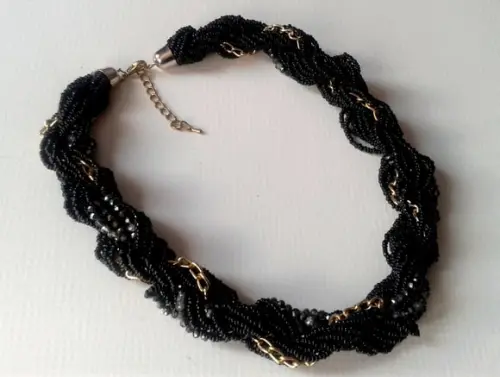 Colar de Miçangas e Cristais Preto/brincos