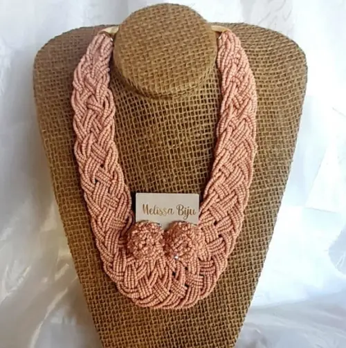 Colar de Miçangas Salmão/brincos
