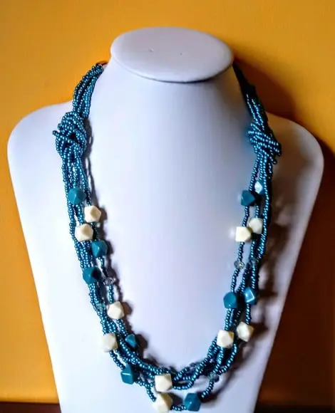 Colar Miçangas Azul Turquesa c/ Brincos