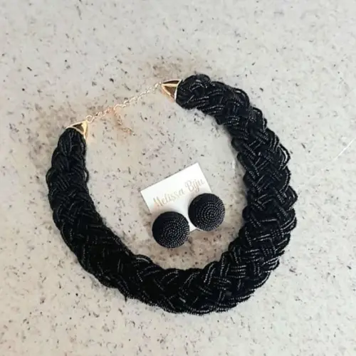 Colar Miçangas Black/brincos