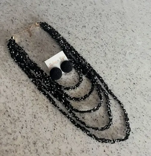 Colar Miçangas Black/cinzas