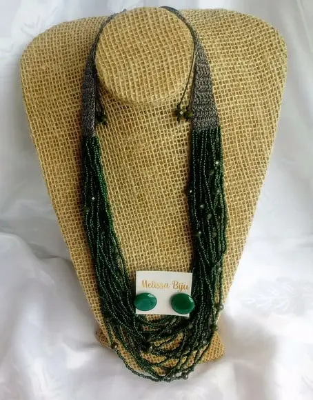 Colar Miçangas/cristal Verde-brincos