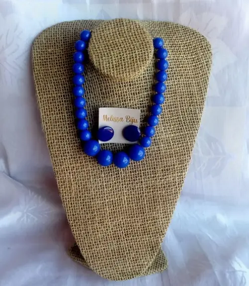 Maxi Colar de Bolas Azul/brincos