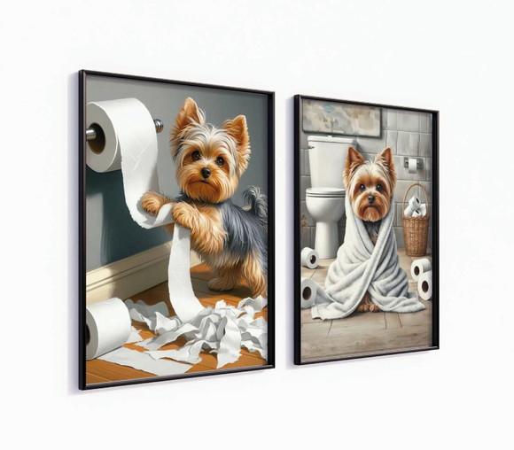 Kit 2 Quadros Decorativo Moldura Cachorro Banheiro B