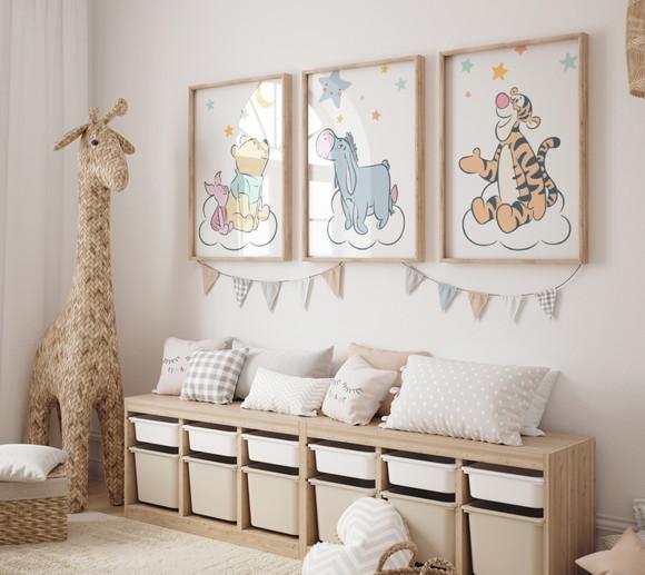 Kit 3 Quadros Decorativos Moldura Ursinho Pooh Decoração A3