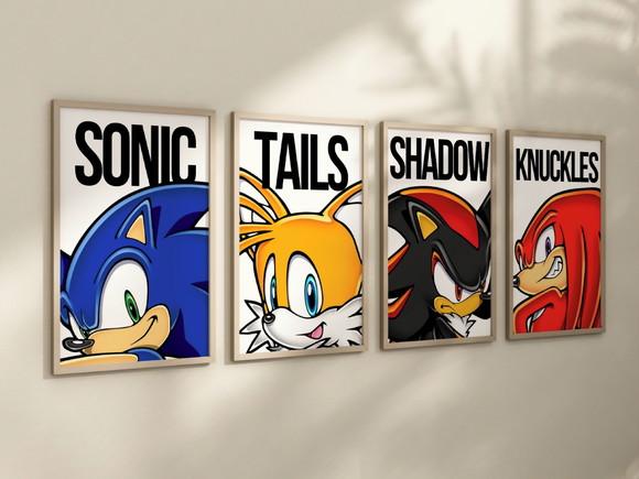 Kit 4 Quadros c/ Moldura Sonic Personagens Artes