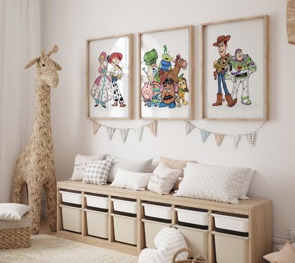 Kit 3 Quadros Decorativo Moldura Toy Story Filme Premium A3