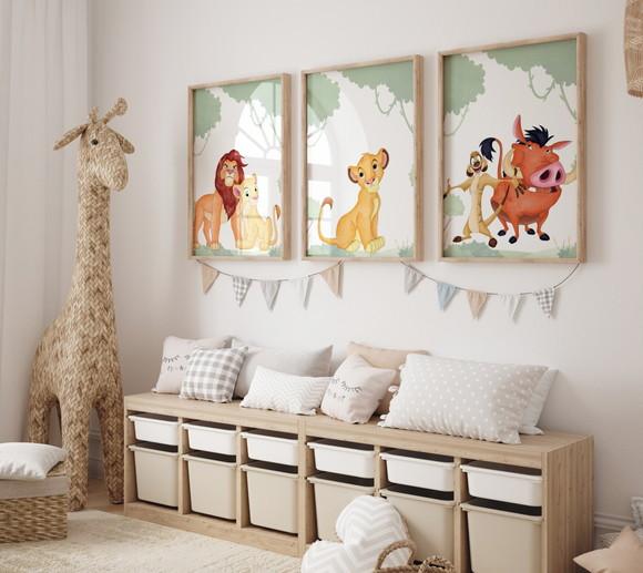 Kit 3 Quadros Decorativo Moldura Rei Leão A3 B