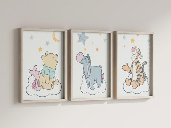 Kit 3 Quadros Decorativos Moldura Ursinho Pooh Decoração