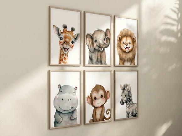Kit 6 Quadros Decorativos Moldura Safari Infantil