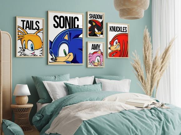 Kit 5 Quadros Decorativos Moldura Sonic Artes