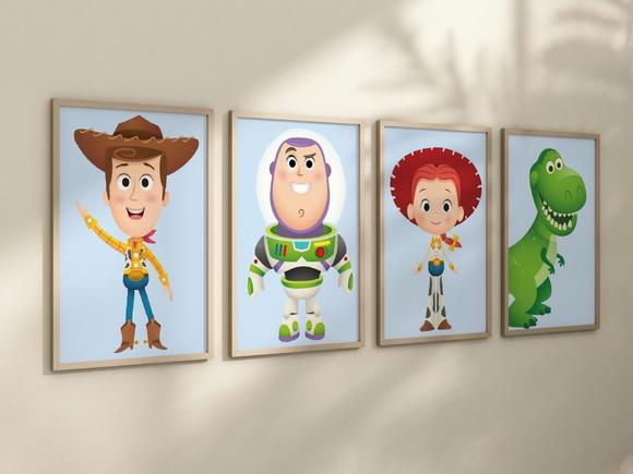 Kit 4 Quadros Decorativo Moldura Toy Story Baby Premium