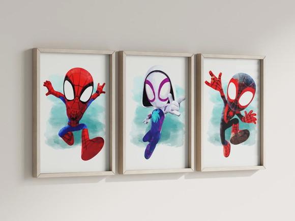Kit 3 Quadros Decorativos Moldura Homem Aranha Infantil