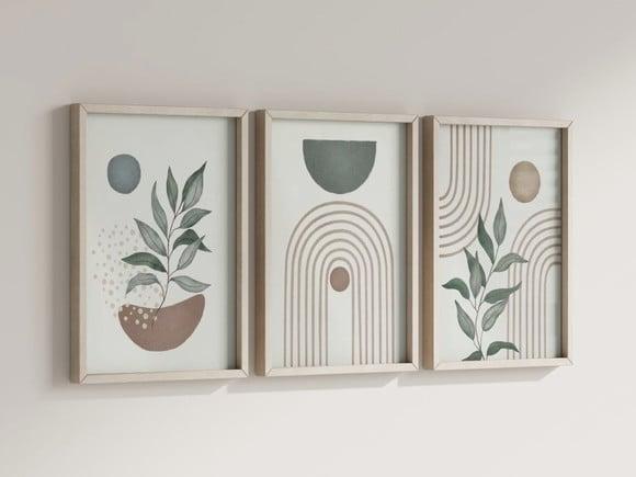 Kit 3 Quadros Decorativo Moldura Boho Sala Quarto c