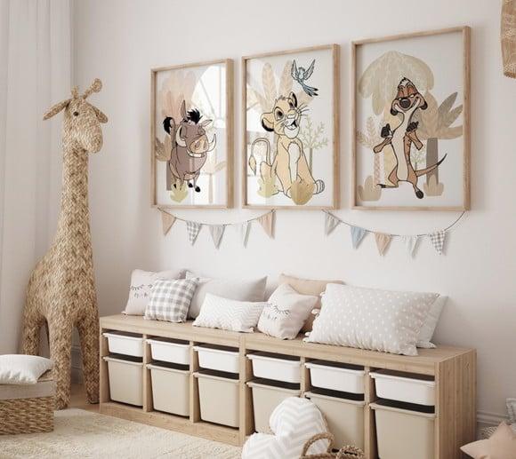 Kit 3 Quadros Decorativo Moldura Rei Leão A3 D