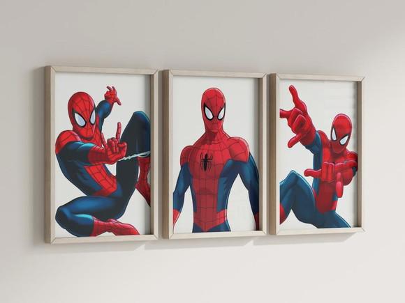 Kit 3 Quadros Decorativos Moldura Homem Aranha
