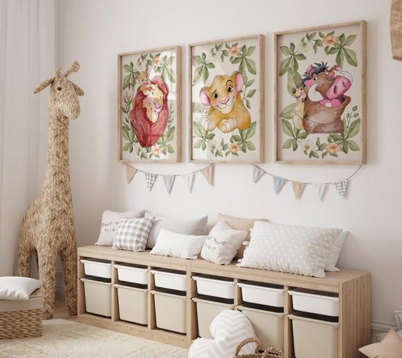 Kit 3 Quadros Decorativo Moldura Rei Leão A3 c