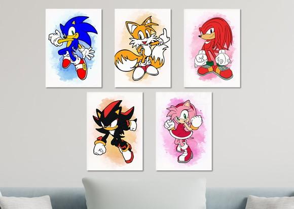 Kit 5 Placas Quadros Decorativos Sonic Personagens
