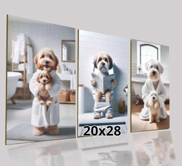 Kit 3 Placas Decorativas Quadro Cachorro Banheiro