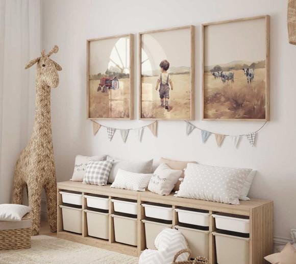 Kit 3 Quadros Decorativo Menino Aventureiro Fazendinha A3