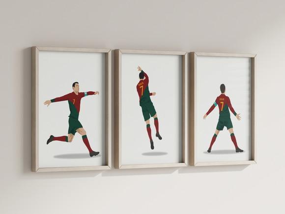 Kit 3 Quadros c/ Moldura Cristiano Ronaldo Cr7 Portugal